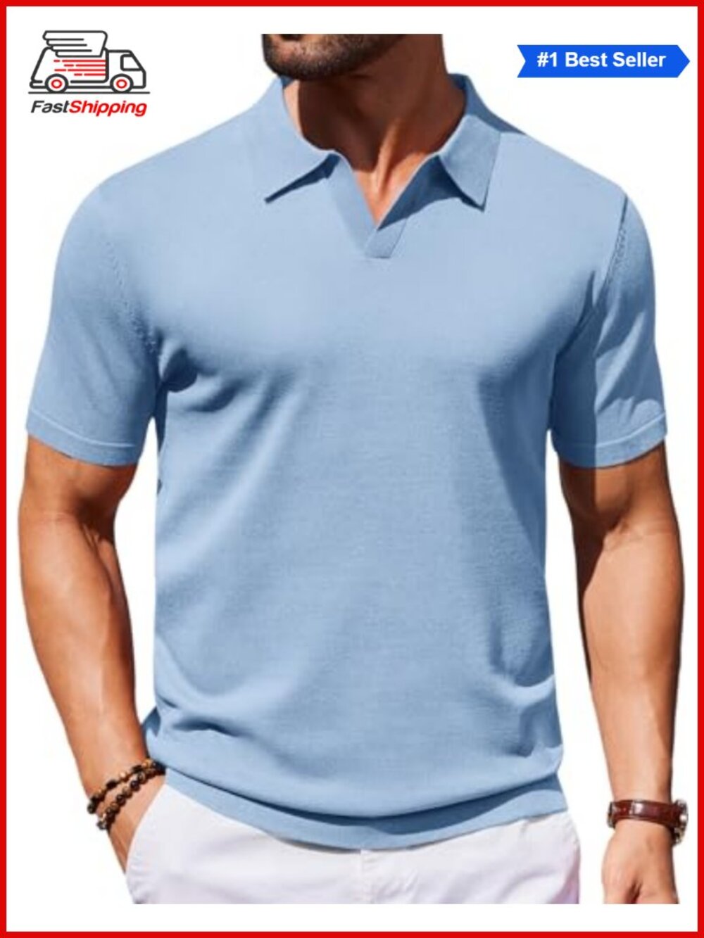 ✨ COOFANDY Men's V Neck Short Sleeve Stretch Knit Polo Shirt